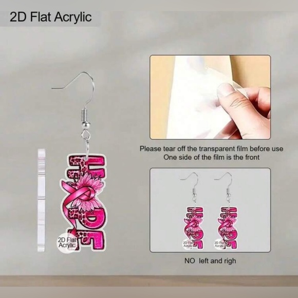 Breast Cancer Awareness Hope Ribbon Acrylic Earrings - Picture 2 of 5